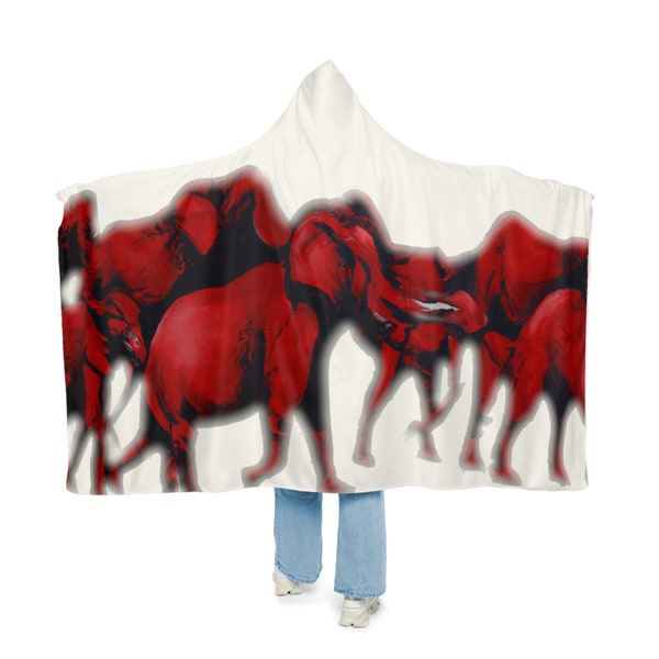 Alabama Crimson Red Elephant Herd Sherpa Hooded Blanket, Crimson Tide Fan Throw, College Football Team Fleece Bedding, Bama Game Day Comfort