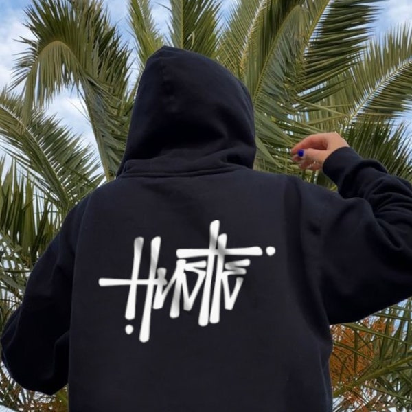 Hustle Hoodie 2024 | Limited Edition | Oversized Streetwear Graffiti Skateboard Surf Design | Black Graphic Sweatshirt