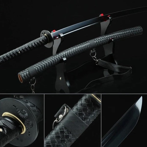 Handmade Katana - 1060 Steel Black Blade - Real Japanese Katana Samurai Swords With Black Scabbard