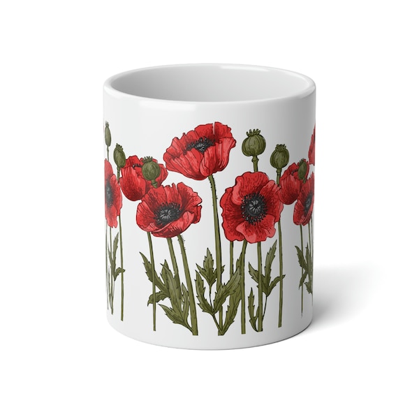 Tasse Jumbo florale de coquelicot rouge, 20 oz