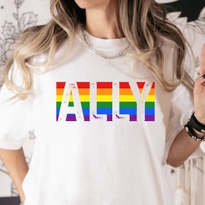 Proud Ally Comfort Colors Shirts and Gifts for Pride Month, LGBTQ Ally Rainbow Pride TShirt, Equality Tee, Proud Mom Top, Queer Trans Ally