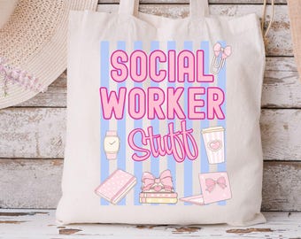 Social Worker Stuff Canvas Tote Bag, Gift for Social Work Appreciation Month