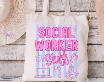 Social Worker Stuff Canvas Tote Bag, Gift for Social Work Appreciation Month