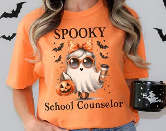 Spooky School Counselor Halloween Shirt, School Counselor Shirt, Gift for Counselor, School Counselor Ghost Tee, Comfort Colors
