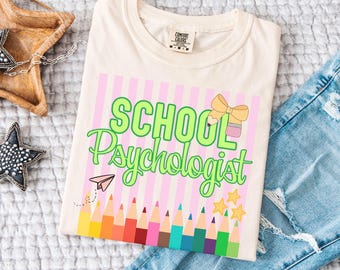 Neon Stripes School Psychologist Shirt, Gift for School Psych, Comfort Colors