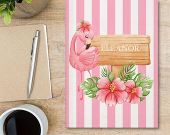 Personalized Hibiscus Stripes Journal for Daily Writing, Custom Notebook Keepsake, Birthday Gift for Her, Gift for Teen