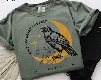 Vintage Raven Anti-Fascist Shirt, Anti Trump Shirts, Protest T-Shirt, Human Rights, Social Justice, Comfort Colors
