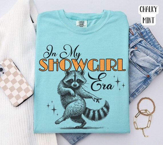 In My Showgirl Era Vintage Racoon Shirt, TS12, Orange Glitter, Trendy Shirts for Women, Gift for Her, Showgirl Era Shirt, Comfort Colors