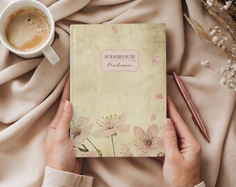 Personalized Vintage Floral Journal for Daily Writing, Custom Notebook Keepsake Gift for Her