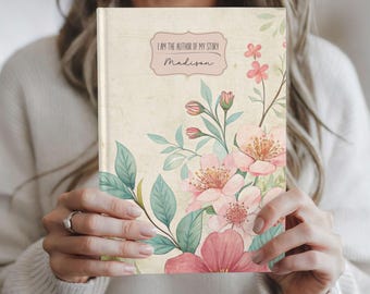 Personalized Vintage Floral Hardcover Journal for Daily Writing, Custom Notebook Keepsake Gift for Her