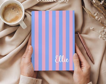 Personalized Retro Stripes Journal for Daily Writing, Custom Notebook Keepsake Gift for Her