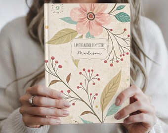 Personalized Vintage Floral Hardcover Journal for Daily Writing, Custom Notebook Keepsake Gift for Her