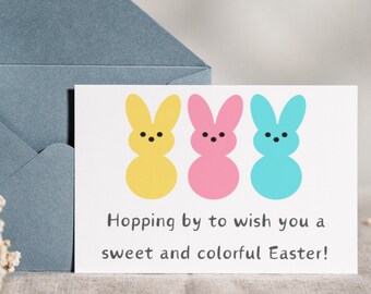 Easter card, Colorful Peeps easter card, Printable, Instant download, PDF, 5x7, Foldable, Holiday card, Quick and Easy, Gift for anyone