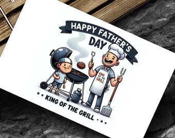 Tarjeta del Día del Padre "El Rey de la Parrilla", Divertida para imprimir, Feliz Día del Padre (5x7, PDF)