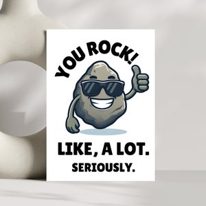 Carte de voeux You Rock, rock souriant avec lunettes de soleil, téléchargement numérique, carte humoristique et édifiante pour amis, famille, collègues, employés