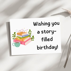 Wunderliche Geburtstagskarte für Buchliebhaber, süße Geburtstagskarte, Leseratte Geschenk, printable, digitaler Download, 13x18, Geschenk für Sie