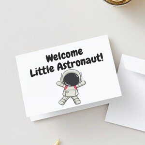 Carte de bienvenue du petit astronaute, mignon sur le thème de l'espace, bébé astronaute, baby shower, téléchargement immédiat imprimable, PDF, 5 x 7, baby shower neutre