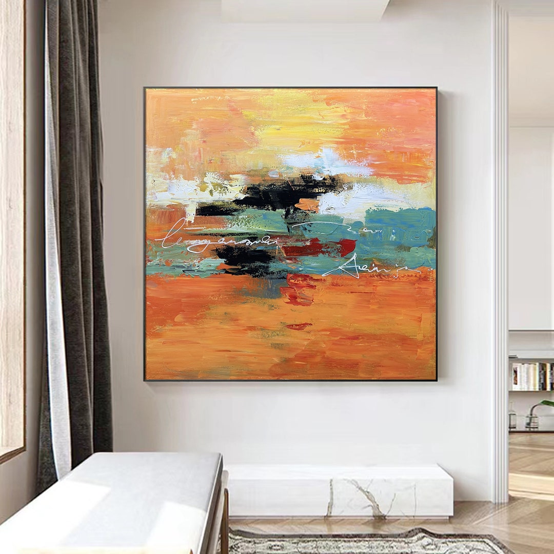 Orange Abstract Oil Painting, Texture Wall Art, Modern Canvas Art ...