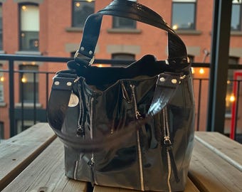 Stuart Weitzman Black Patent Leather Bag With Multiple Zippers