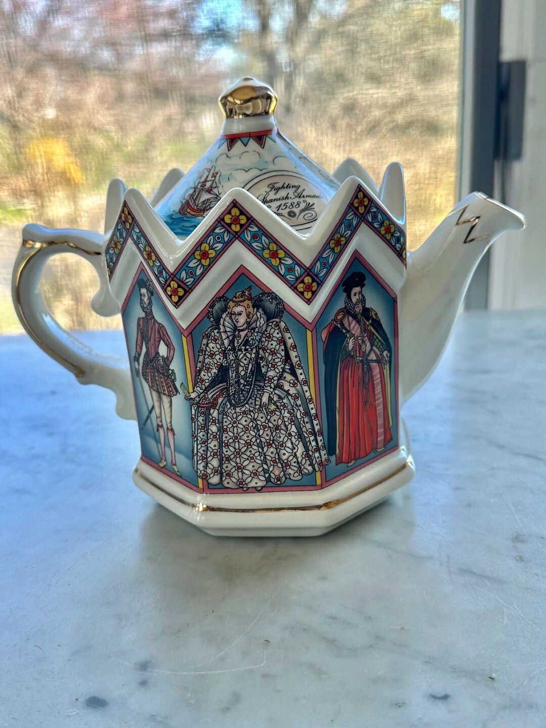 James Sadler fighting the Spanish Armada Teapot Etsy