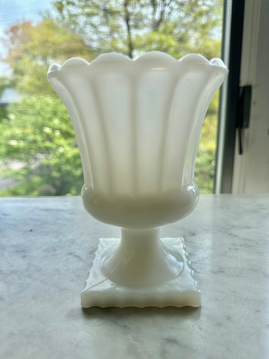 Milk Glass Pedestal Vase Etsy