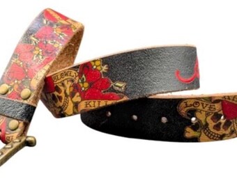 Ed Hardy Y2K Skull With Rose, Knife Tattoo Vintage Belt  display picture 2