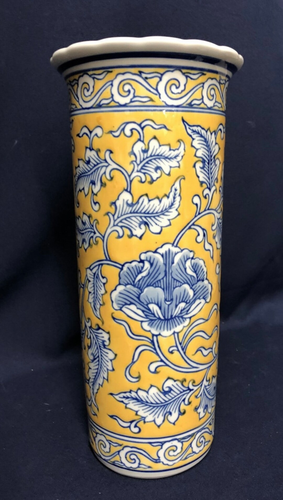 Tall Asian Flower Vase in Blues and Yellows Etsy