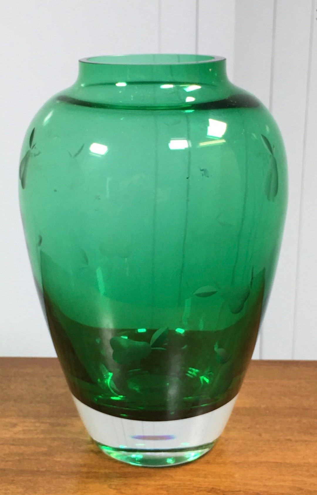 Villeroy & Boch Green Glass Vase With Pears Etched Etsy