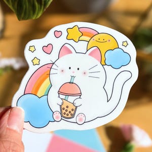 Boba Cat Sticker, Cute Cat Sticker, Boba Milk Tea Cat Sticker, Kawaii Cat Boba Sticker, Colorful Cat Boba Sticker, Chub Cat Boba