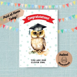 Druckbare Eule Graduierung Karte, lustige Eule Graduierung, Sofortiger Download, Print at Home Karte, süße Eulen-Karte für Kinder, du bist eine clevere Eule