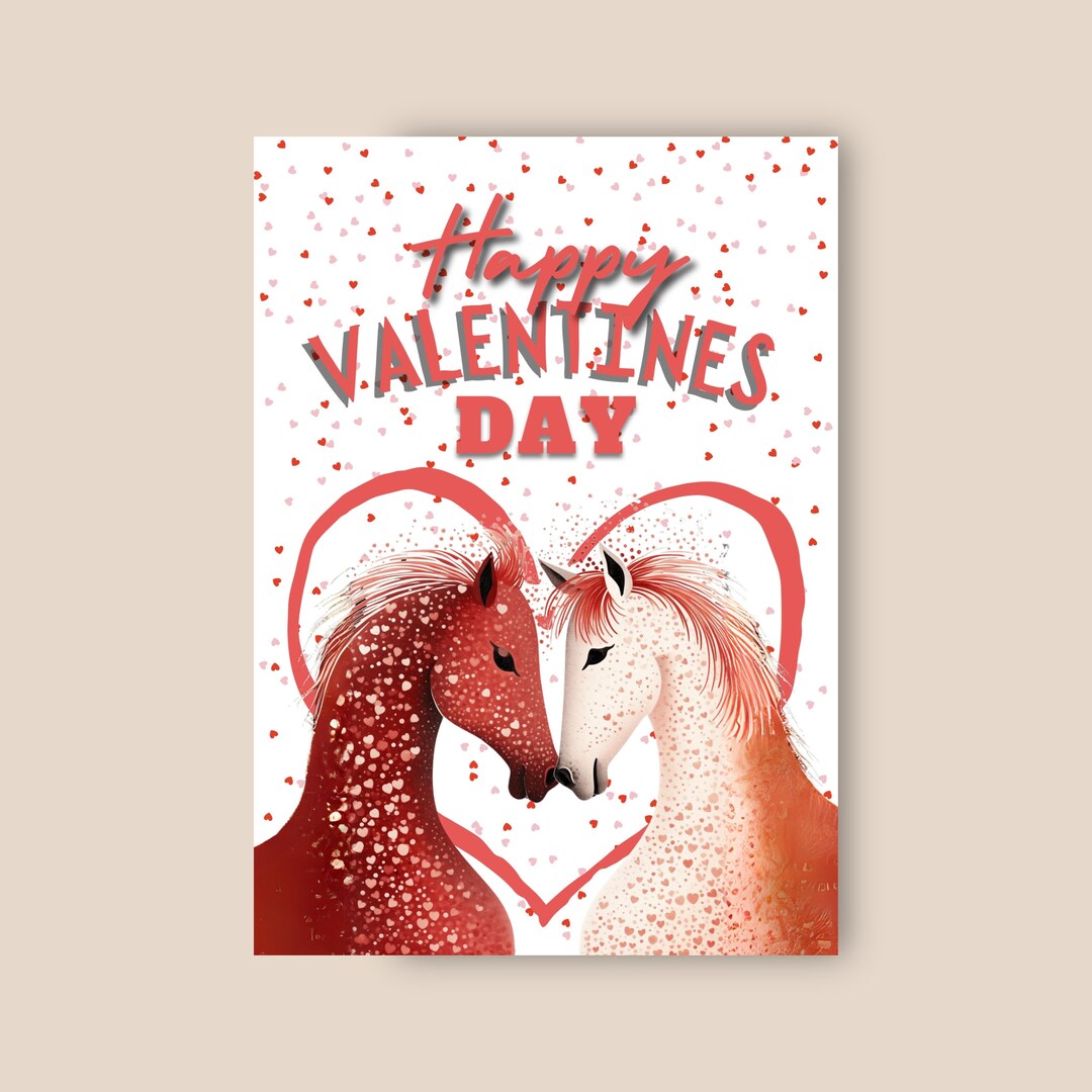 Horse Valentine Card, Happy Valentine's Day, Horses in Love, Horse Gift ...