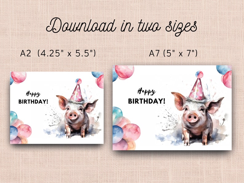 Printable Pig Birthday Card, Instant Download, Print at Home Card, Cute ...