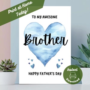 Biglietto di auguri per la festa del papà stampabile per fratello, download immediato, stampa a casa, biglietto da sorella, al mio fantastico fratello. Buona festa del papà.