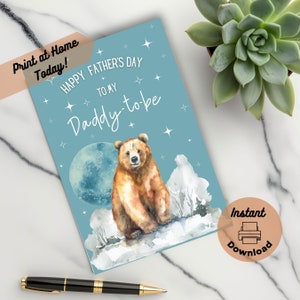 Biglietto d'auguri per la festa del papà "Papà in arrivo" stampabile, download immediato, stampabile a casa, biglietto d'auguri per la festa del papà "Papà Orso" per il futuro papà del bambino.