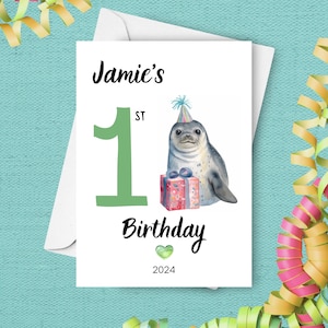 Cartão de primeiro aniversário selado, primeiro aniversário do bebê 2024, presente de primeiro aniversário, cartão de aniversário personalizado com nome personalizado
