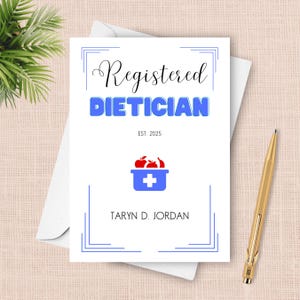 Carte de diplôme de diététicien, carte de félicitations personnalisée 2025 pour diététicien RD, cadeau pour l'obtention d'un diplôme universitaire