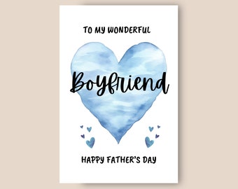 Father’s Day Card For Boyfriend, Happy Fathers Day Card From Girlfriend, For My Wonderful Boyfriend Happy Father's Day, Blue Hearts