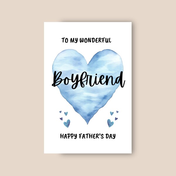 Father’S Day Card For Boyfriend, Happy Fathers Day Card From Girlfriend, For My Wonderful Boyfriend Happy Father'S Day, Blue Hearts