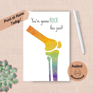 Druckbare Knie-Chirurgie-Karte, sofortiger Download, Print at Home-Karte, lustige Knieersatz-Gesundheitskarte, du wirst Rock dieses Gelenk rocken