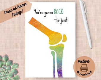 Printable Knee Surgery Card, Instant Download, Print at Home Card, Funny Knee Replacement Get Well Soon Card, You're Gonna Rock This Joint