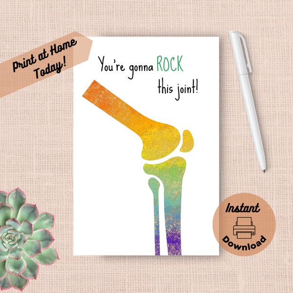 Printable Knee Surgery Card, Instant Download, Print at Home Card, Funny Knee Replacement Get Well Soon Card, You're Gonna Rock This Joint