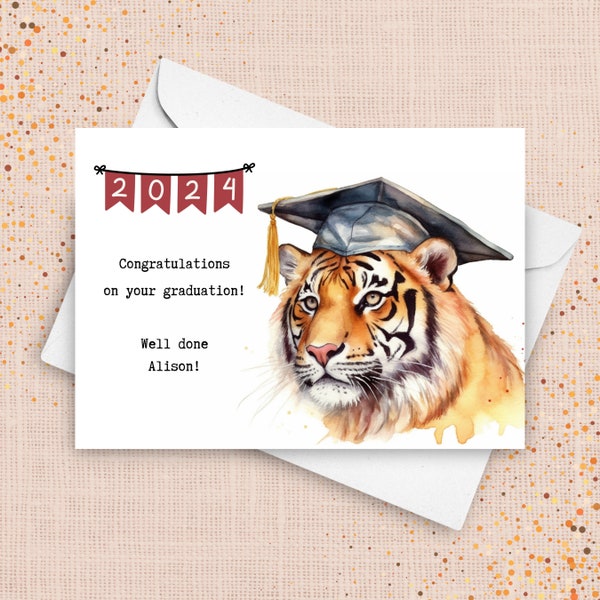 Tiger Graduation Card, Graduation 2024 Custom Card Personalized, High School College University Graduation, Congratulations School Mascot