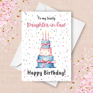 Carte d'anniversaire pour belle-fille, carte de joyeux anniversaire de la belle-mère, à ma belle belle-fille d'anniversaire, gâteau confettis aquarelle