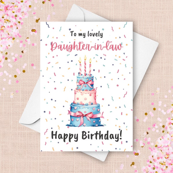 Birthday Card For Daughter-In-Law, Happy Birthday Card From Mother-In-Law, To My Lovely Daughter-In-Law Birthday, Watercolor Confetti Cake