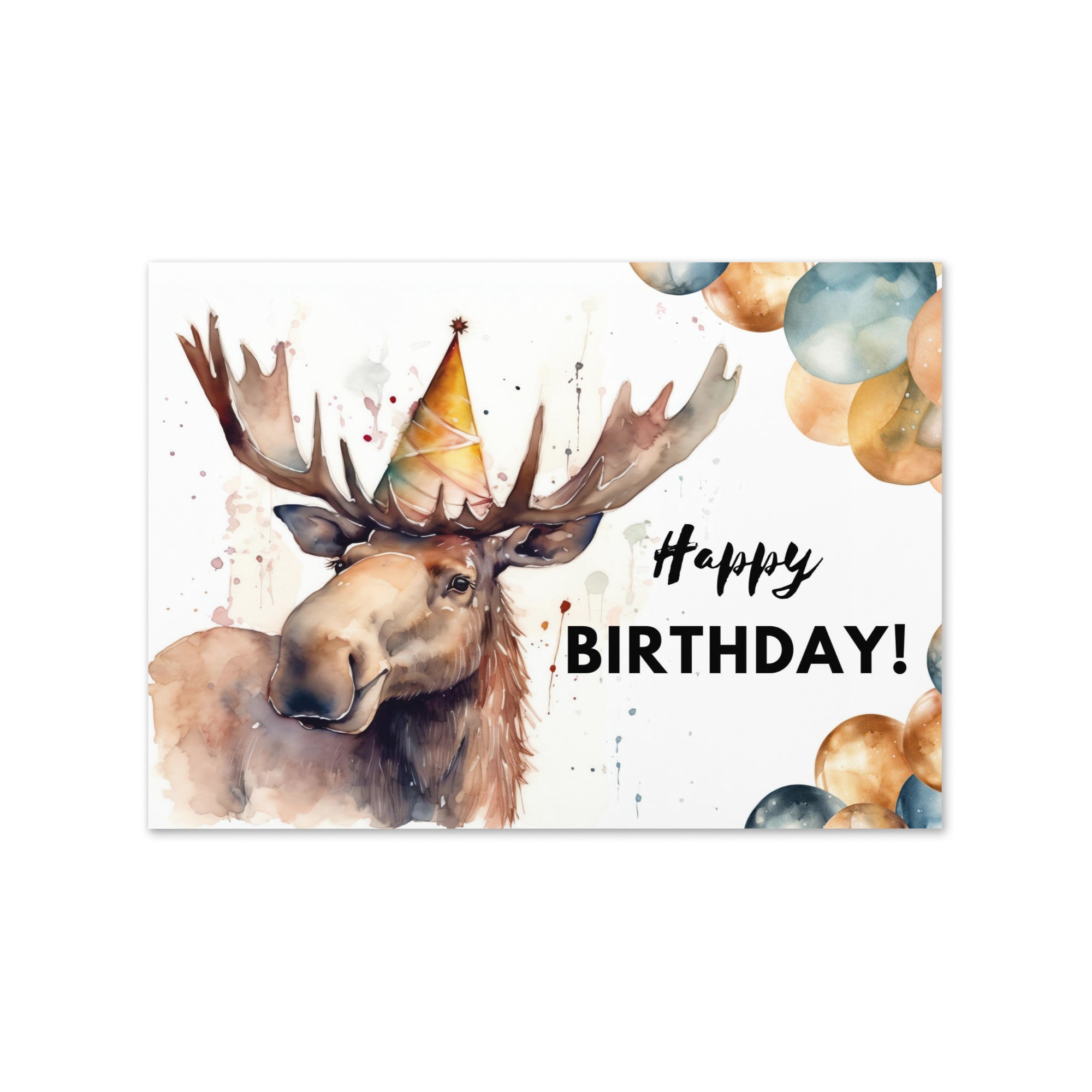 Moose Birthday Card With Party Hat, Happy Birthday, Moose Gift
