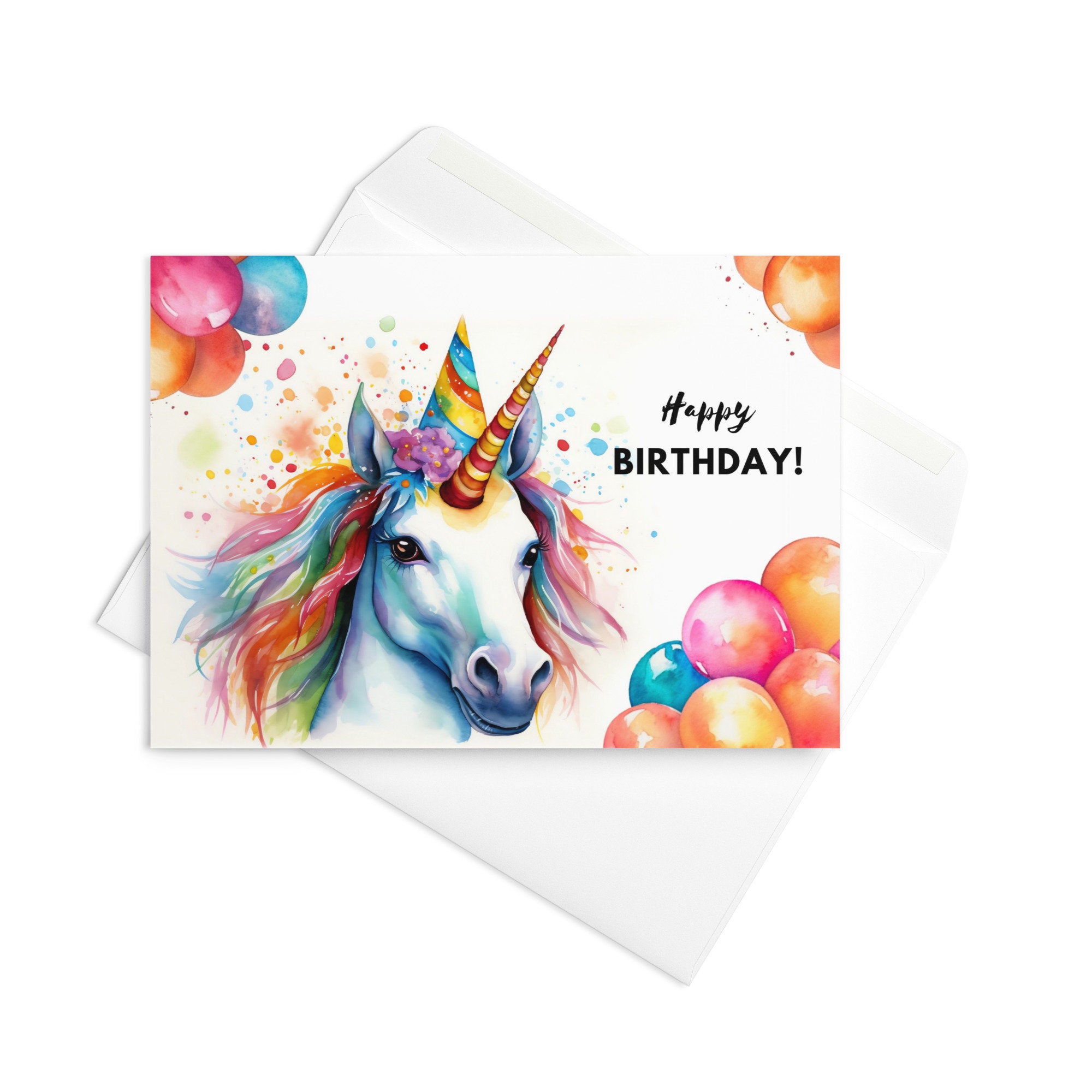 Rainbow Unicorn Birthday Card With Party Hat Unicorn Birthday - Etsy