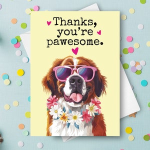 Lustige Bernhardiner Dankeskarte, Haustierhund danke humorvolle Wortspielgruß, benutzerdefinierter Name personalisiertes Geschenk, glücklicher Hund mit Sonnenbrille vorhanden