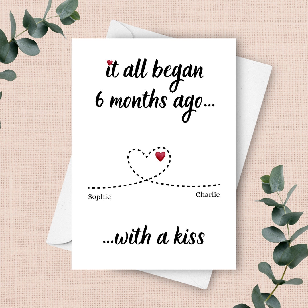 Personalized 6 Month Anniversary Card, It All Began Your Customized - Things To Get Your Girlfriend For 6 Month Anniversary