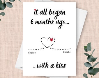 Personalized 6 Month Anniversary Card, It All Began Your Customized Message, Half Year Relationship Milestone Card, Dating Anniversary Card