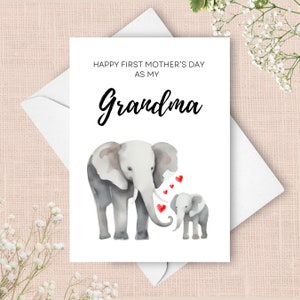 Carte de fête des mères grand-mère, première carte de fête des mères pour grand-mère, coeurs d'éléphant aquarelle, bonne première carte de fête des mères pour grand-mère